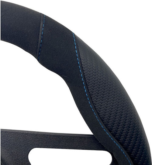 Simoni Racing Car Steering Wheel Cover with Diameter 37-39cm made of Leatherette Black with Black Stitching