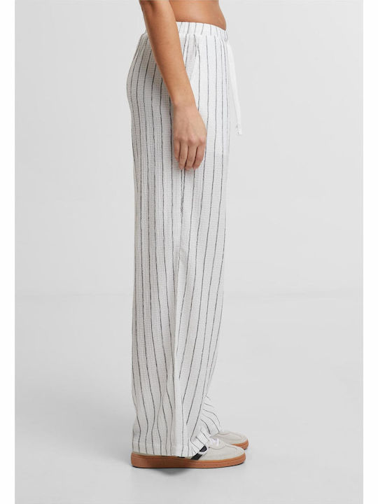 Women's Fabric Trousers Relaxed Fit Striped Offwhite/black