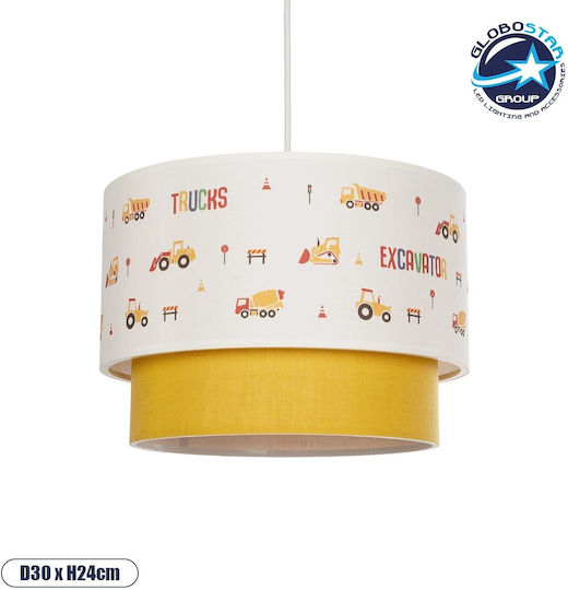 GloboStar Kids Fabric Single Ceiling Light E27 Excavator White 8W 30x70cm