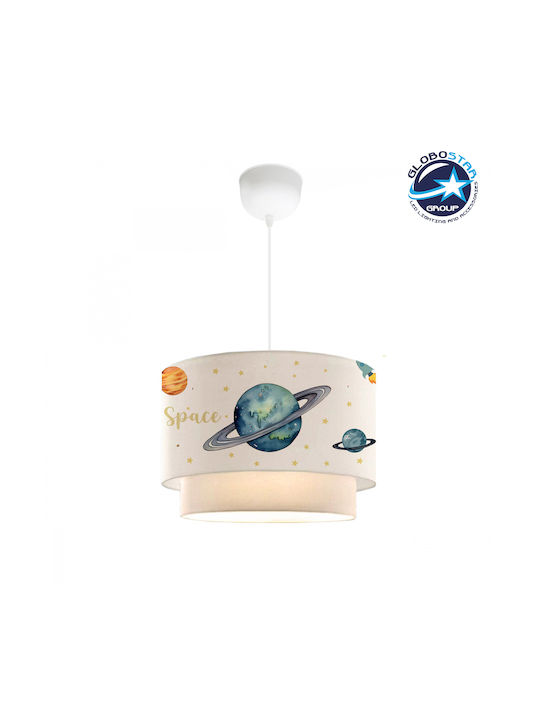 GloboStar Saturn Single-Light Kids Ceiling Pendant Light Fabric 8W E27 Socket White 30x70cm