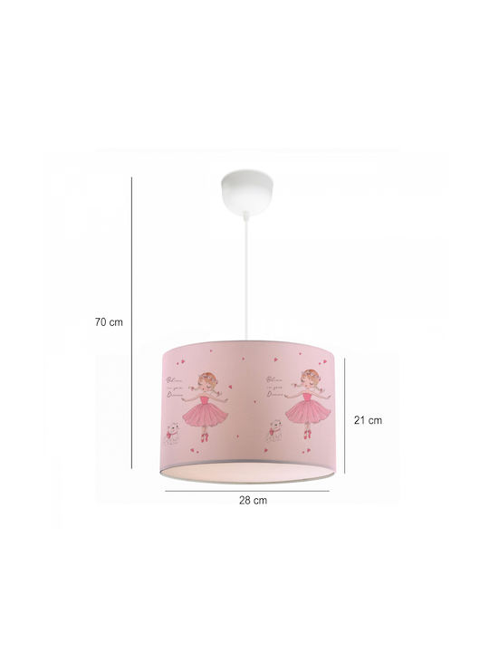 GloboStar Kids Fabric Single Ceiling Light E27 Ballerina Pink 8W 28x70cm