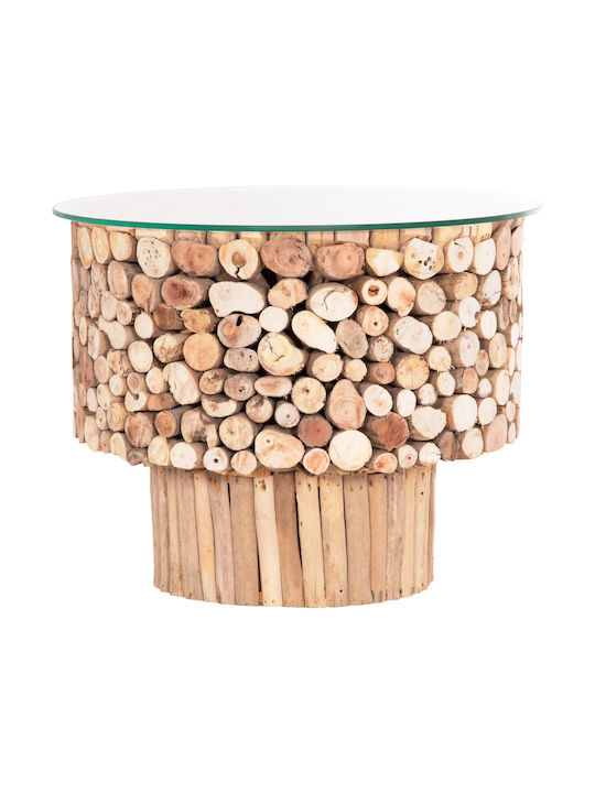 Round Side Table Sparrow Made of Solid Wood Driftwood 65x65x51 cm