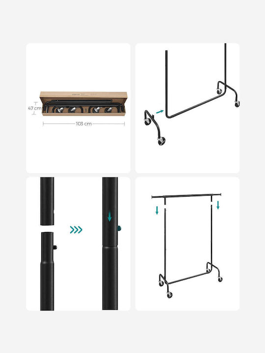 Songmics Wheeled Floor Garment Rack made of Metal Black 160x45x150cm
