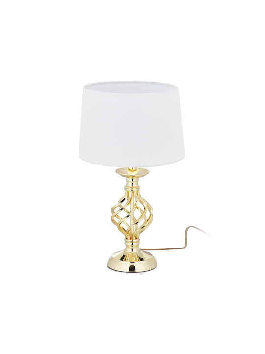 Relaxdays Material Textil Lampă de masă pentru Soclu E14 cu Abajur Alb și Bază Auriu