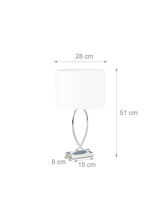Relaxdays Metal Lampă de masă pentru Soclu E27 cu Abajur Alb și Bază Argintiu