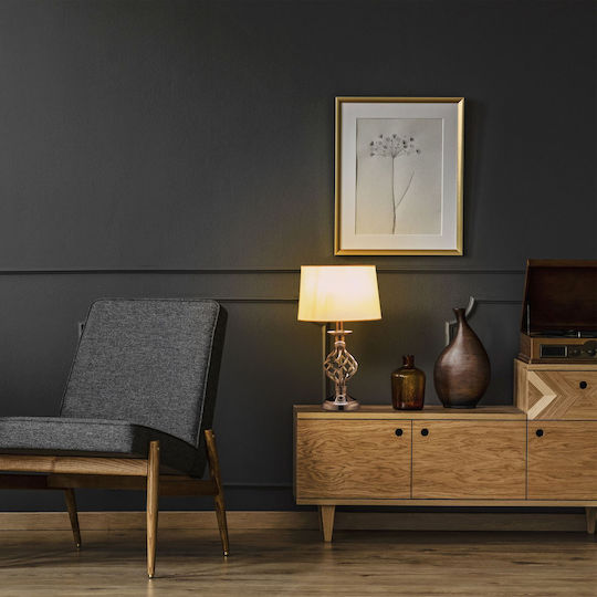 Relaxdays Stoff Tischlampe für Fassung E14 mit Weiß Schirm und Gold Basis