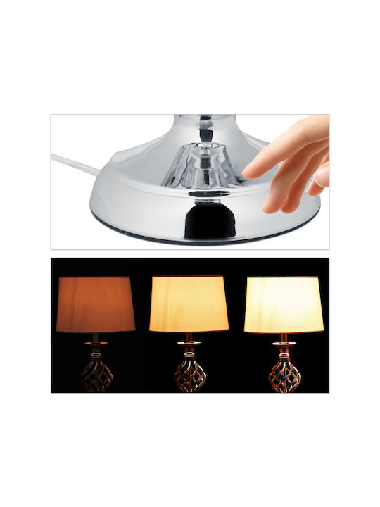 Relaxdays Lampă de masă pentru Soclu E14 cu Abajur Alb și Bază Argintiu