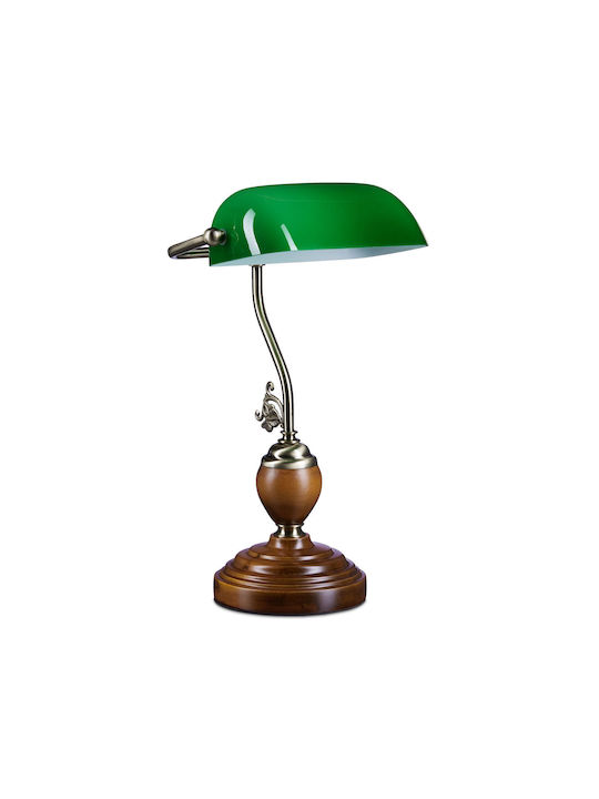 Relaxdays Lemn Lampă de masă pentru Soclu E27 cu Abajur Verde și Bază Maro