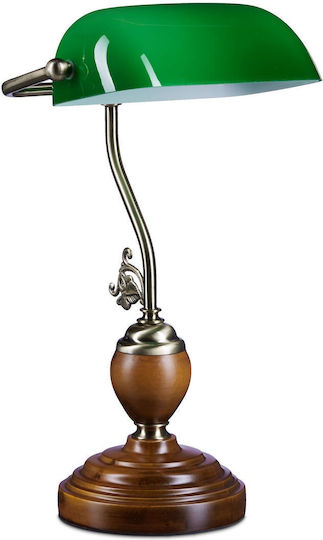 Relaxdays Wood Table Lamp for Socket E27 with Green Shade and Brown Base