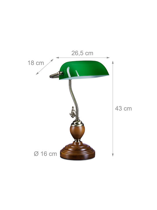 Relaxdays Lemn Lampă de masă pentru Soclu E27 cu Abajur Verde și Bază Maro