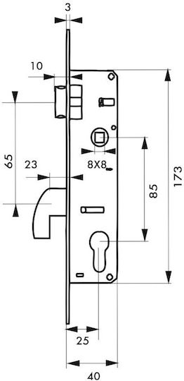 Thirard Haken-Torverriegelung 25 x 85 Zylinder 3 Schlüssel 00094520
