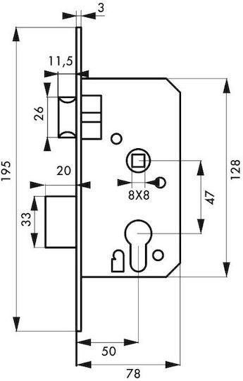 Κλειδαριά Χωνευτή Κυλίνδρου 50 X 47 Νίκελ Thirard 00094529