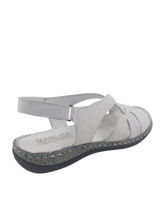 Leather Women's Flat Sandals in White Color