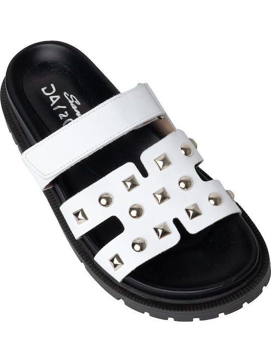 Leder Flache Sandalen für Damen Weiß
