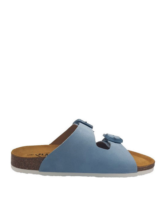 Leather Women's Flat Sandals Anatomic in Blue Color
