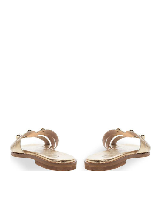 Leder Flache Sandalen für Damen in Gold Farbe