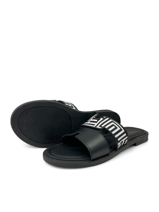 Leather Women's Flat Sandals in Black Color