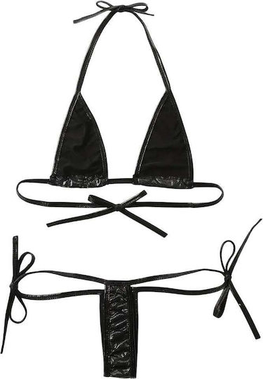 Annamu Embossed Vinyl Lingerie Set Black A-1065