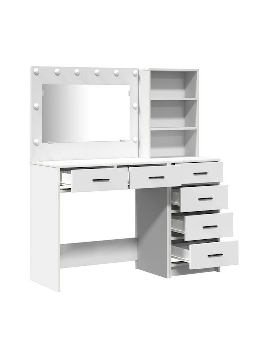 Floor-Standing Makeup Dressing Table Wooden White with Mirror 40x40.5x135cm
