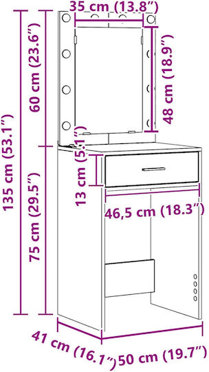 Masută De Toaletă De Podea Din Lemn Nuc Cu Oglindă 50x41x135cm