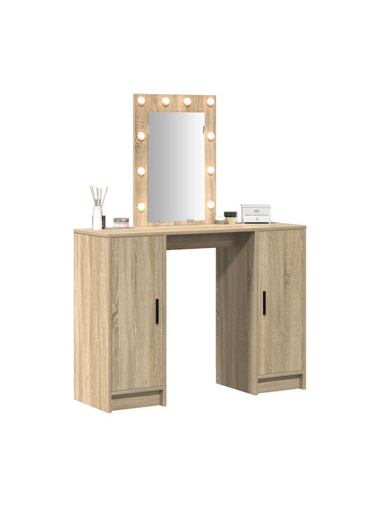 Floor-Standing Bedroom Dressing Table Wooden Oak with Mirror 102x33x135cm