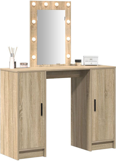 Bodenstehende Schminktisch Schlafzimmer Holz Eiche mit Spiegel 102x33x135cm