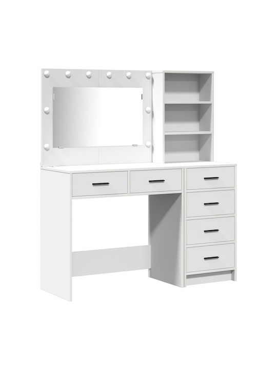 Floor-Standing Makeup Dressing Table Wooden White with Mirror 40x40.5x135cm