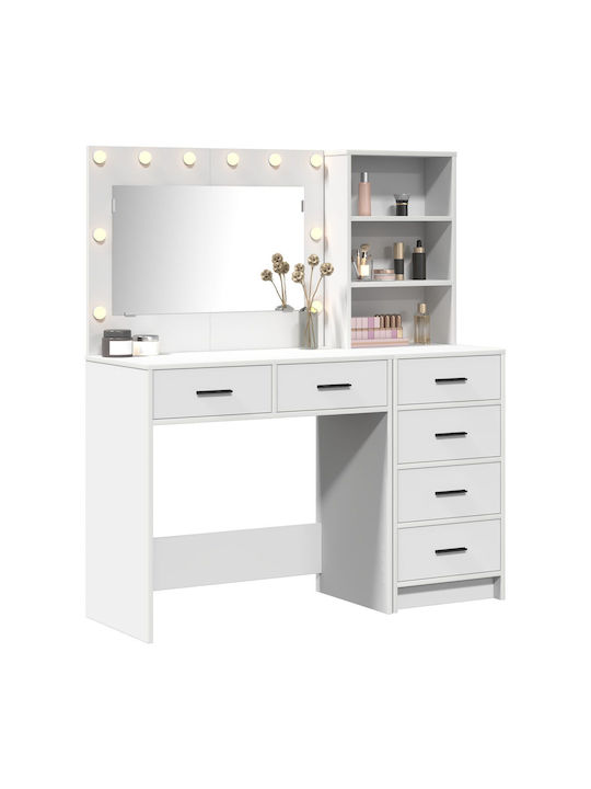 Floor-Standing Makeup Dressing Table Wooden White with Mirror 40x40.5x135cm