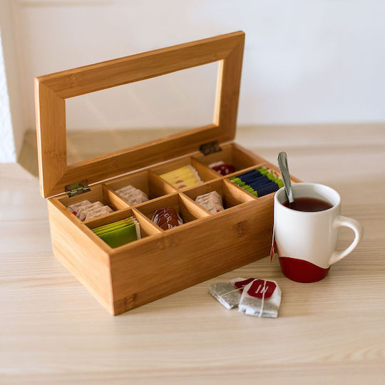 Relaxdays Box für Tee mit Deckel Hölzernes Transparent 28x16x9cm