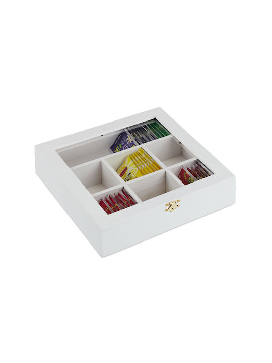 Relaxdays Tee-Box mit Deckel Hölzernes Weiß 25x6x25,5cm 1 Stück