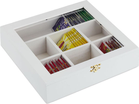 Relaxdays Caseta Pentru Ceai Cu Capac Din Lemn Alb 25x6x25,5cm