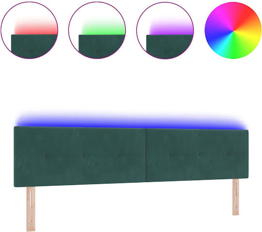 vidaXL LED Тапицирана Табла За Легло в Тъмнозелено 200x128 cm