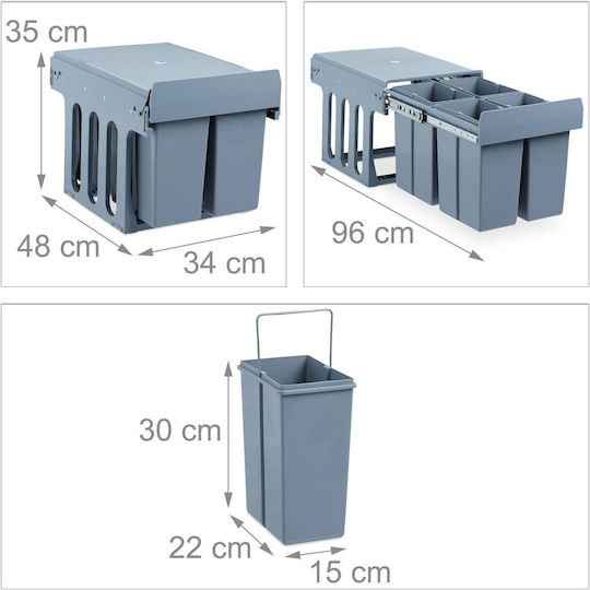 Relaxdays Coș De Gunoi Pentru Dulap Din Plastic Gri 8lt