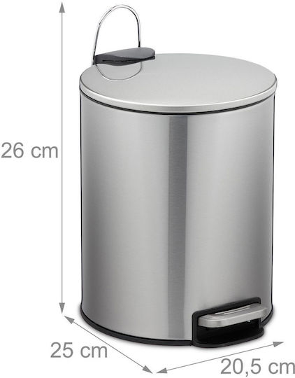 Relaxdays Metallischer Mülleimer mit Pedal Silber 5lt