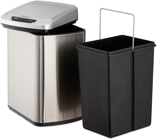 Relaxdays Metallischer Mülleimer mit Sensor Schwarz-Silber 12l