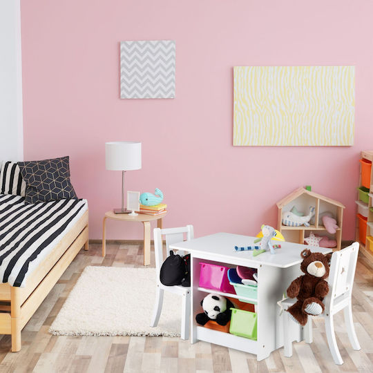 Kids Table with Chairs for Painting made of Plastic White Relaxdays