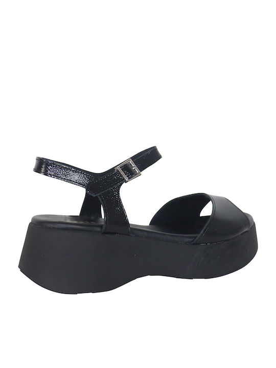 Women's Leather Platform Shoes Black