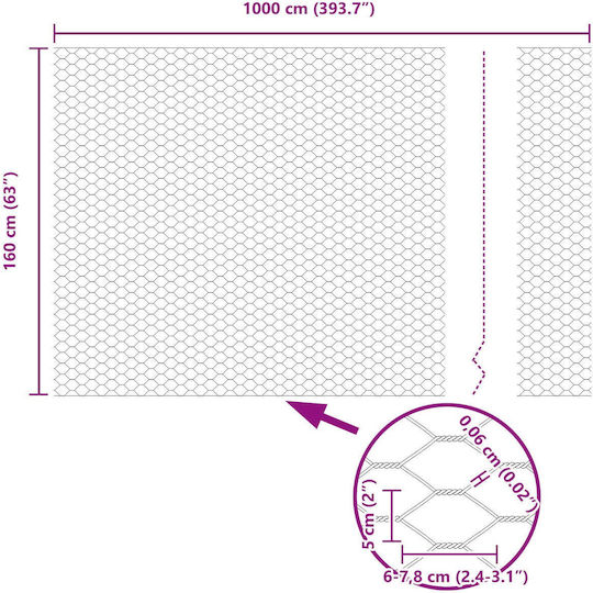 vidaXL Hexagonal Fencing Wire Fencing Galvanized Set Silver 1.6x10m