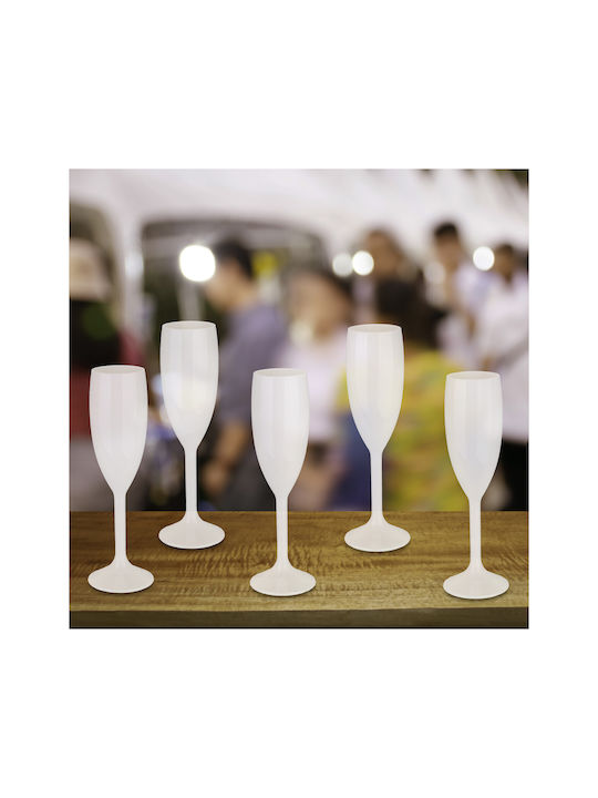 Relaxdays Set de pahare de sampanie / Vin alb din Plastic în Culoarea Alb Cu picior 160ml 6buc