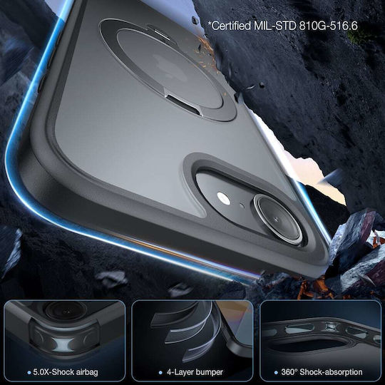 Torras Ostand Spin Rückseite Umschlag Silikon Schwarz (iPhone 17e / 16e)