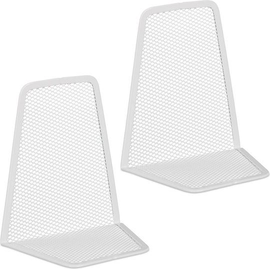 Buchstützen Metall 14 x 12 x 9 cm Set 2 Stück Weiß