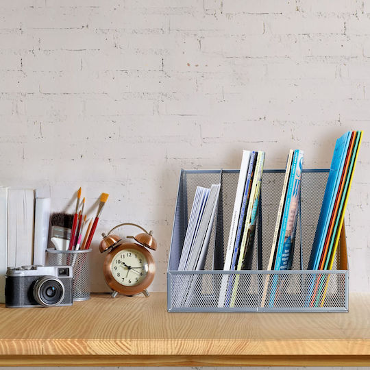 Office Organizer 4 Compartments Steel Silver 26 X 31 X 26 Cm