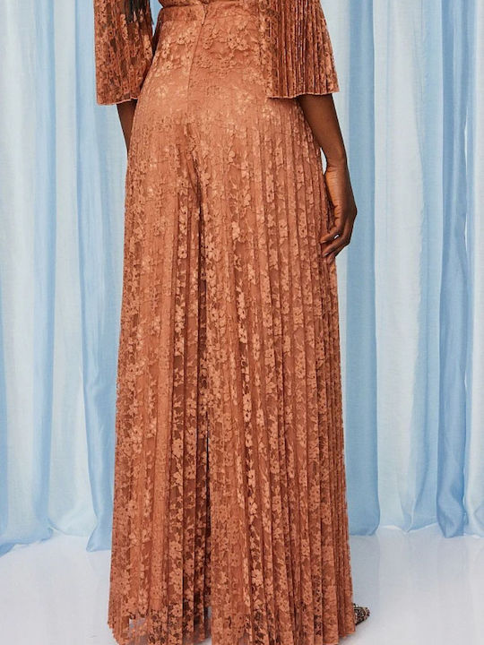 Women's High-waisted Fabric Trousers in Regular Fit Terracotta