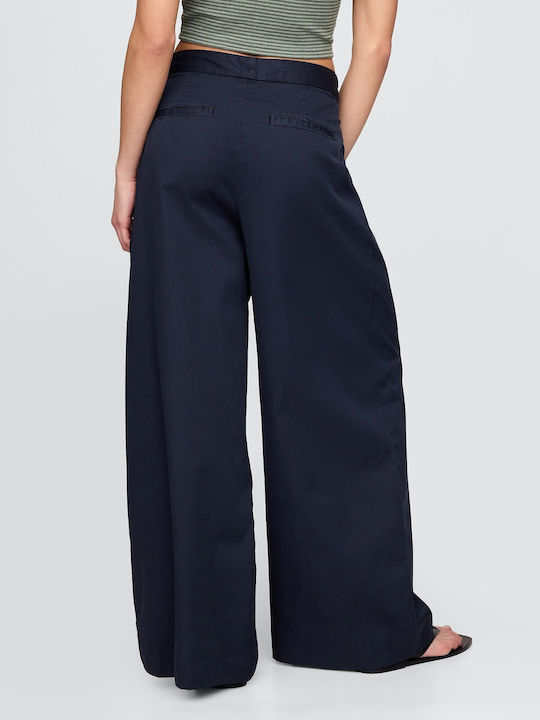 Dama Talie înaltă Tesatura Pantaloni Classic Navy Blue