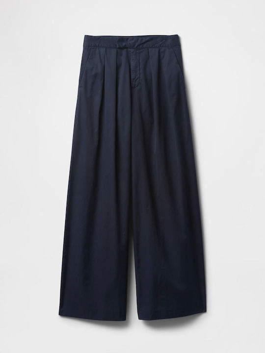 Dama Talie înaltă Tesatura Pantaloni Classic Navy Blue