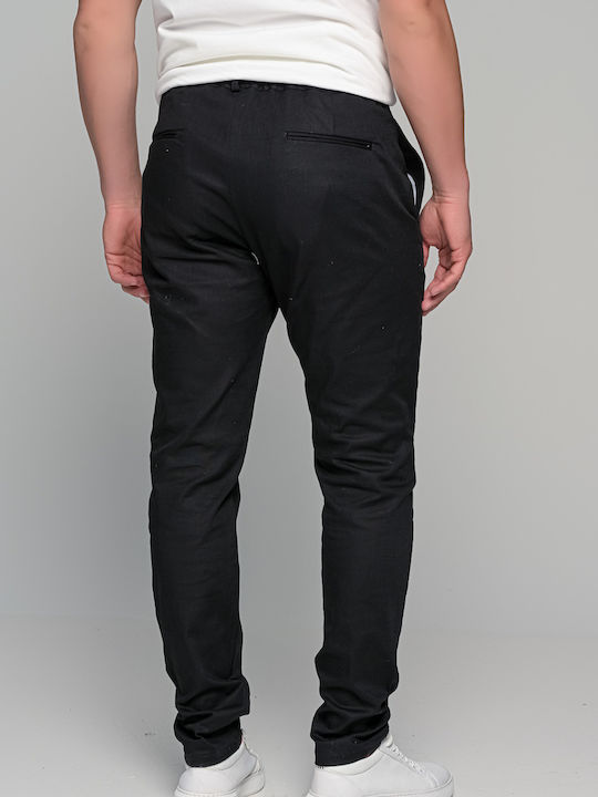 Matteo Ανδρικό Παντελόνι Ελαστικό Slim Fit Μαυρο