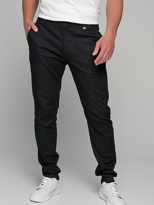 Matteo Ανδρικό Παντελόνι Ελαστικό Slim Fit Μαυρο