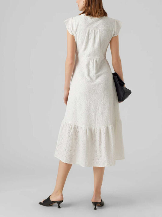 Summer Midi Shirt Dress Dress with Ruffle White
