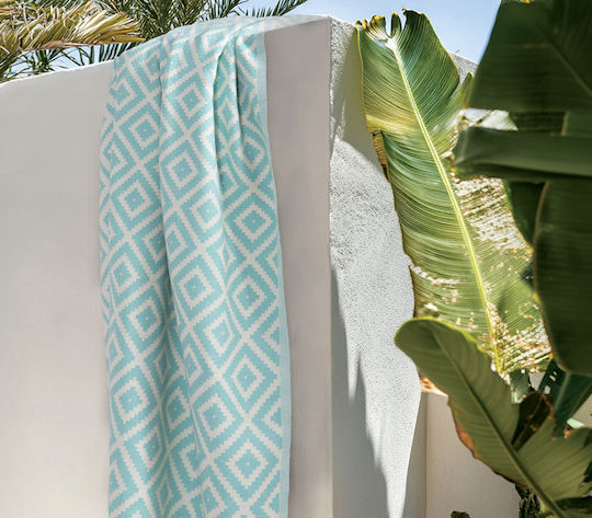 Nef-Nef Homeware Romario Cotton Turquoise Beach Towel with Fringes 170x90cm