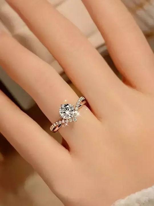 Ring with Zircon made of Silver Gold Plated